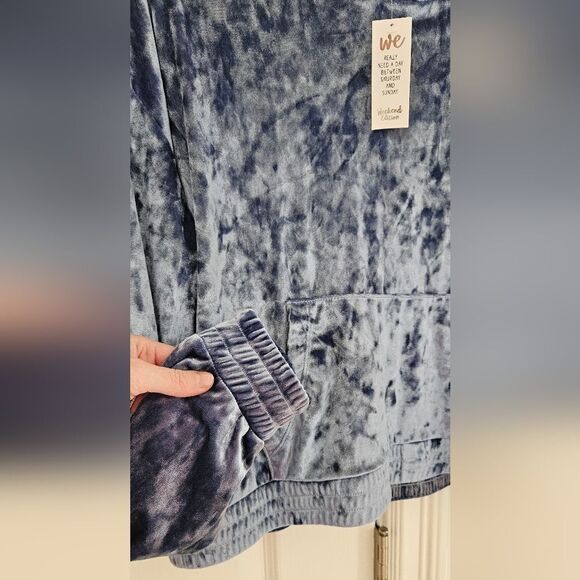 Nwt Weekend Edition Crushed Velvet Casual Blue Tie-Dye Hoodie Top - Picture 4 of 4